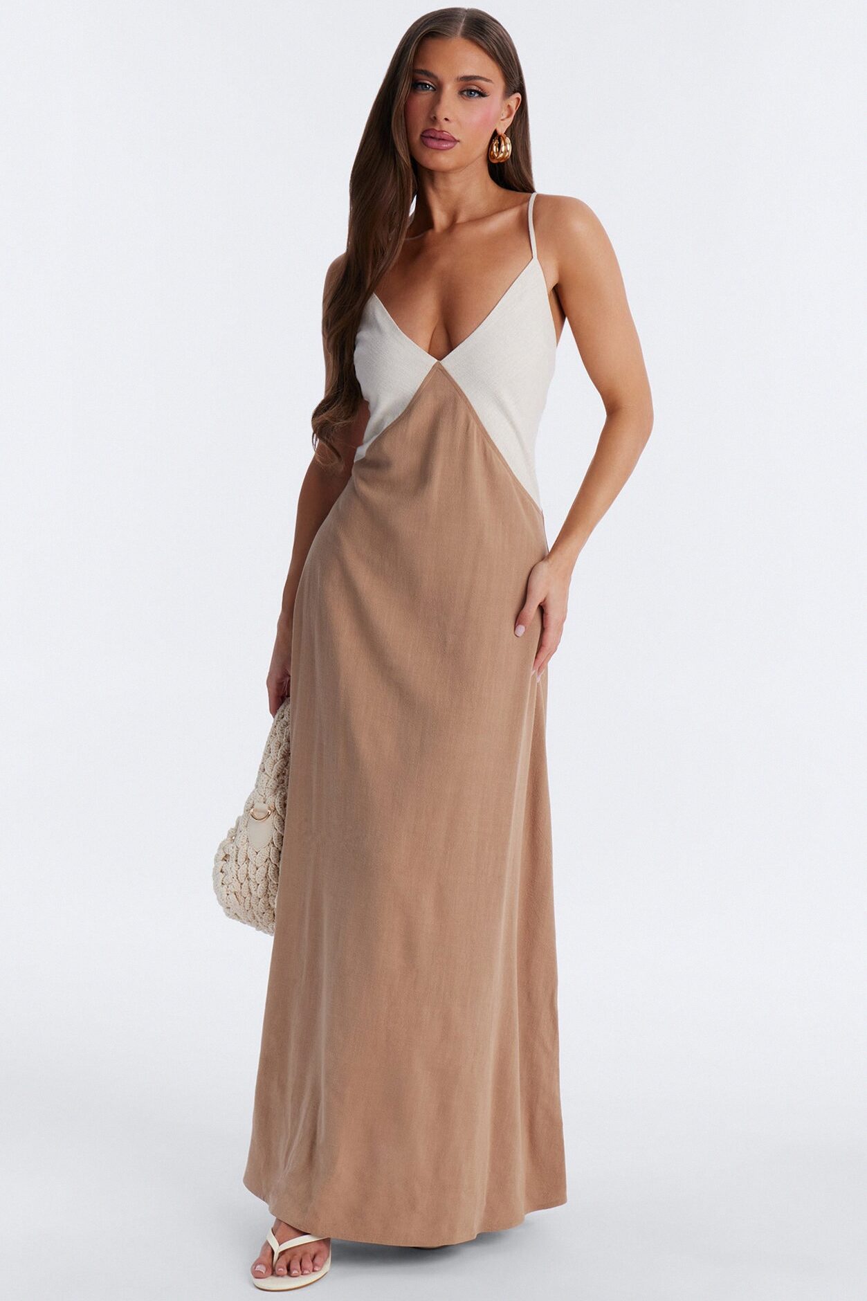 Brielle Linen Maxi Dress - Mocha/combo