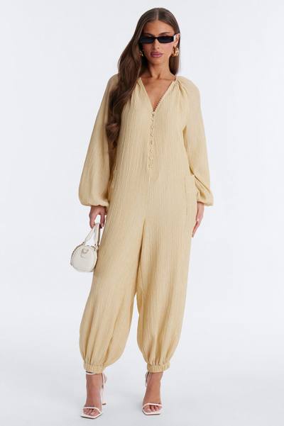 Bec Long Sleeve Balloon Wide Leg Jumpsuit - Mocha/combo