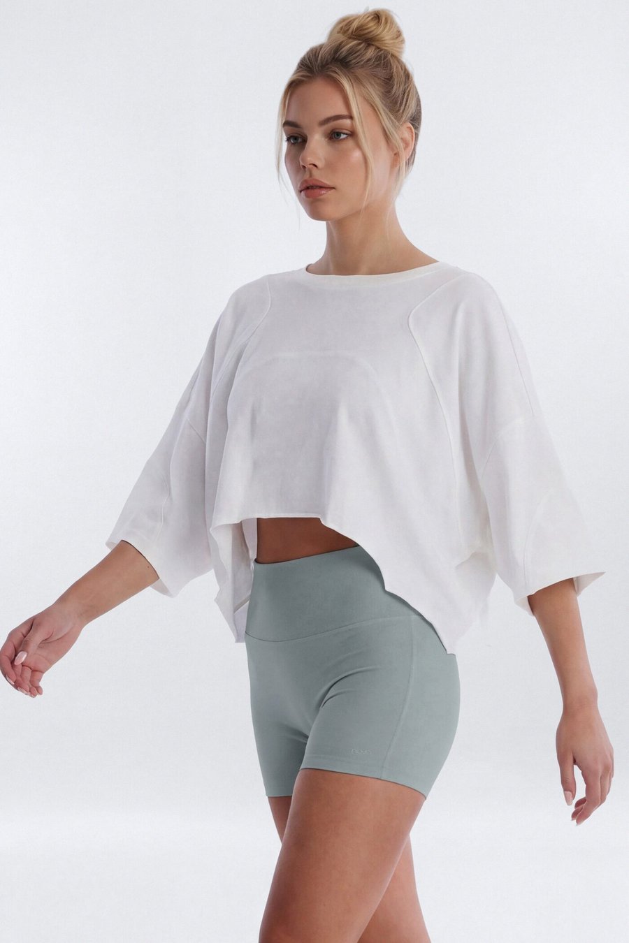 Cotton Jersey Oversized Stitched Short Sleeve Top - White
