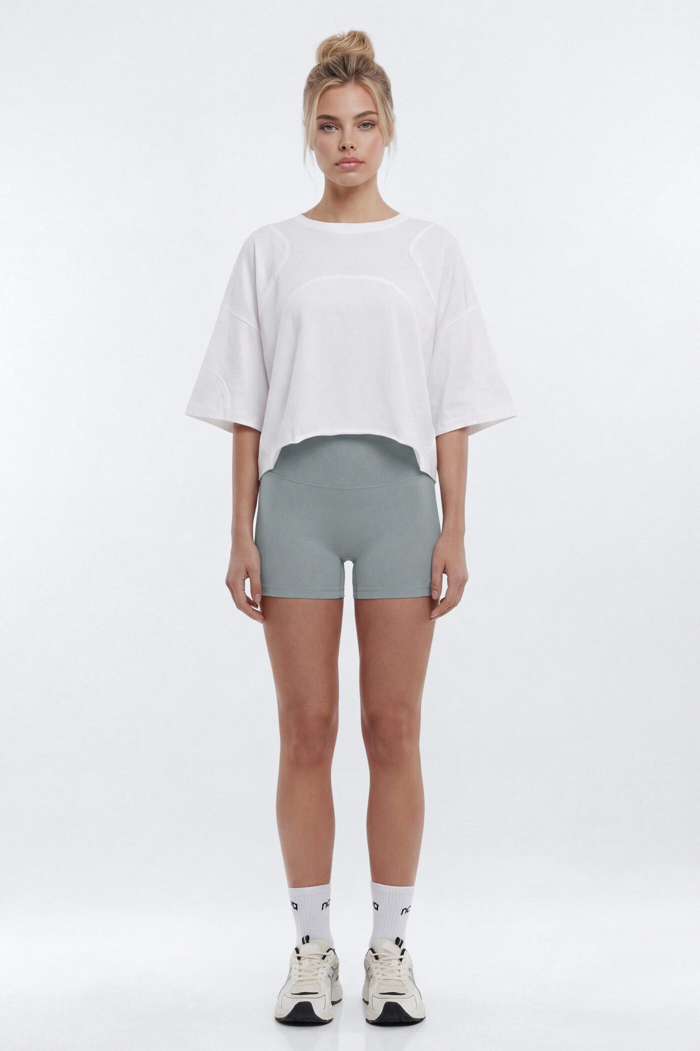 Cotton Jersey Oversized Stitched Short Sleeve Top - Bright White