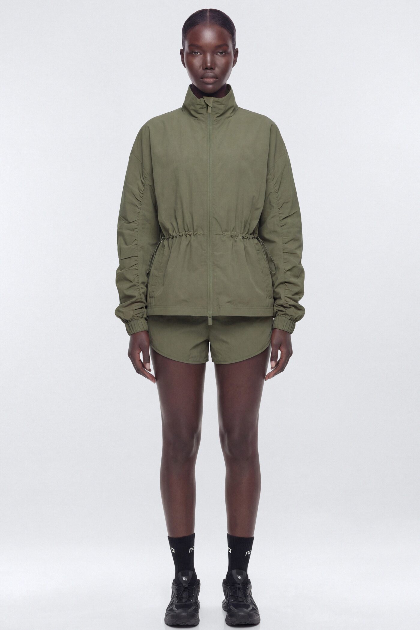 CoreNylon Ruched Mock Neck Jacket - Moss