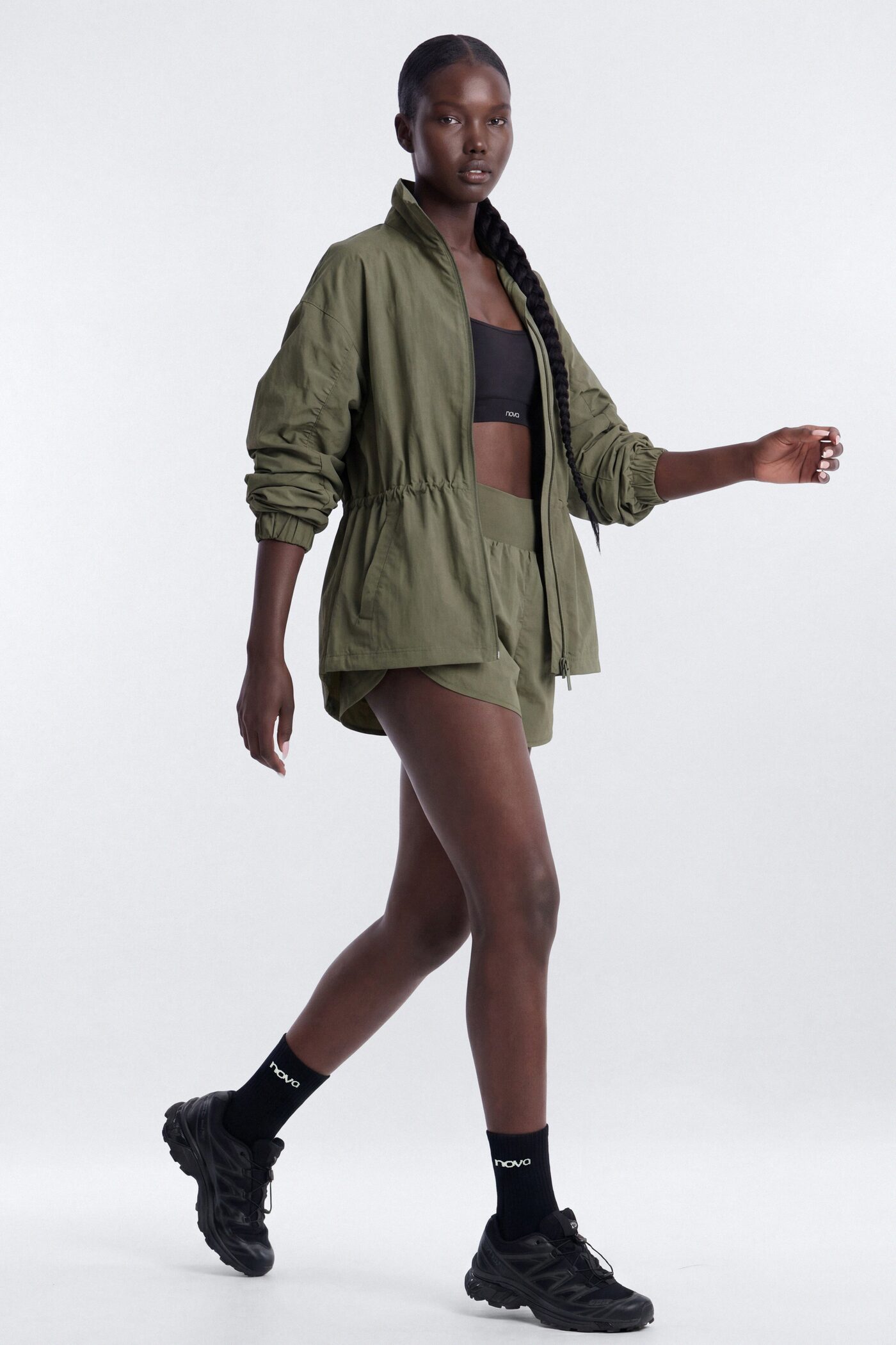 CoreNylon Ruched Mock Neck Jacket - Moss
