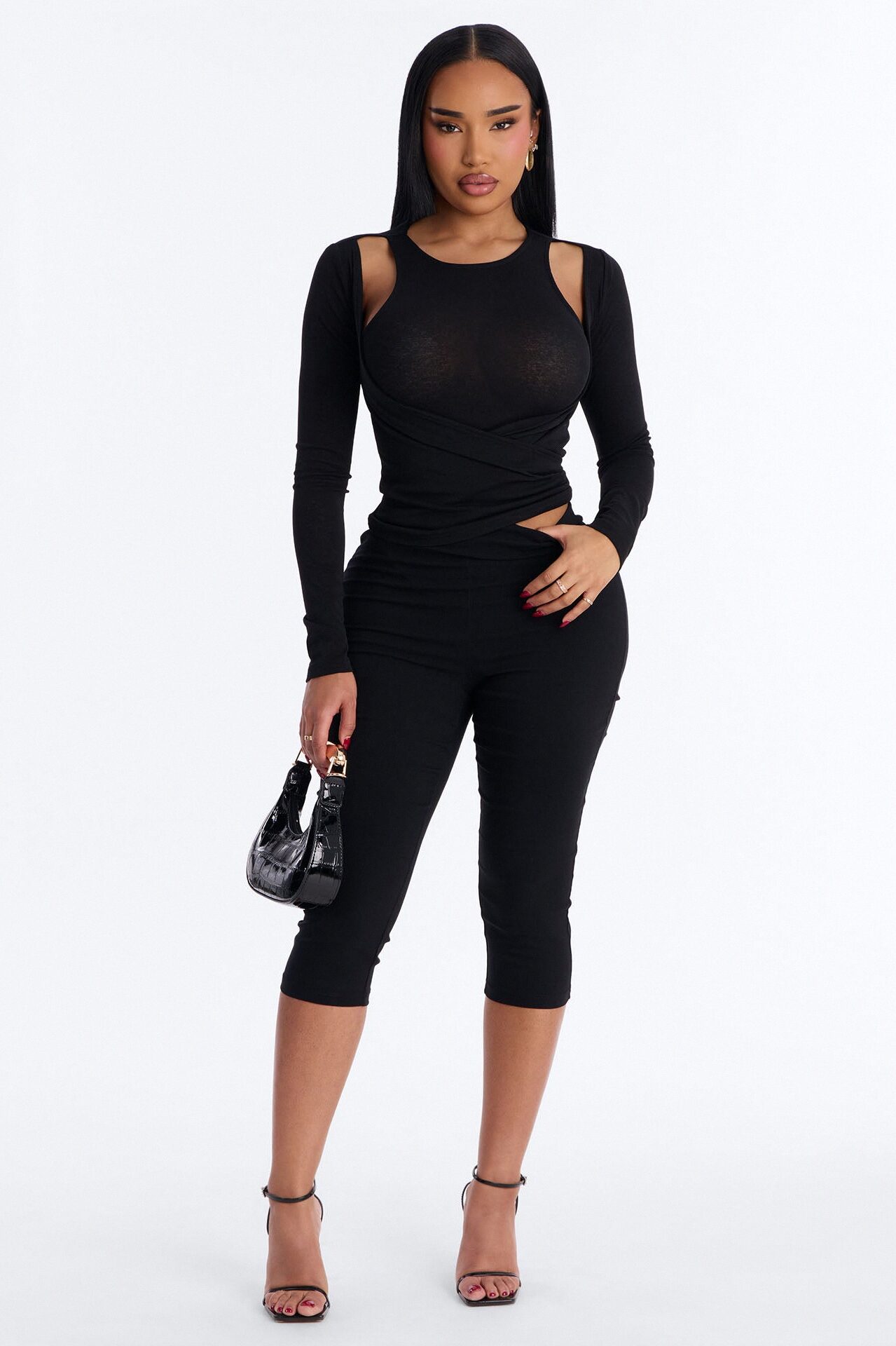 Effortless Day Layered Long Sleeve Top - Black