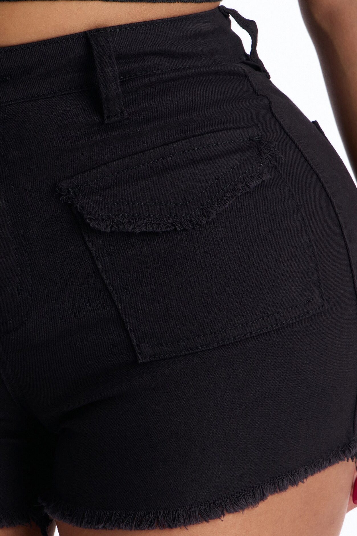 Call The Shots Stretch Denim Cut Off Shorts - Black