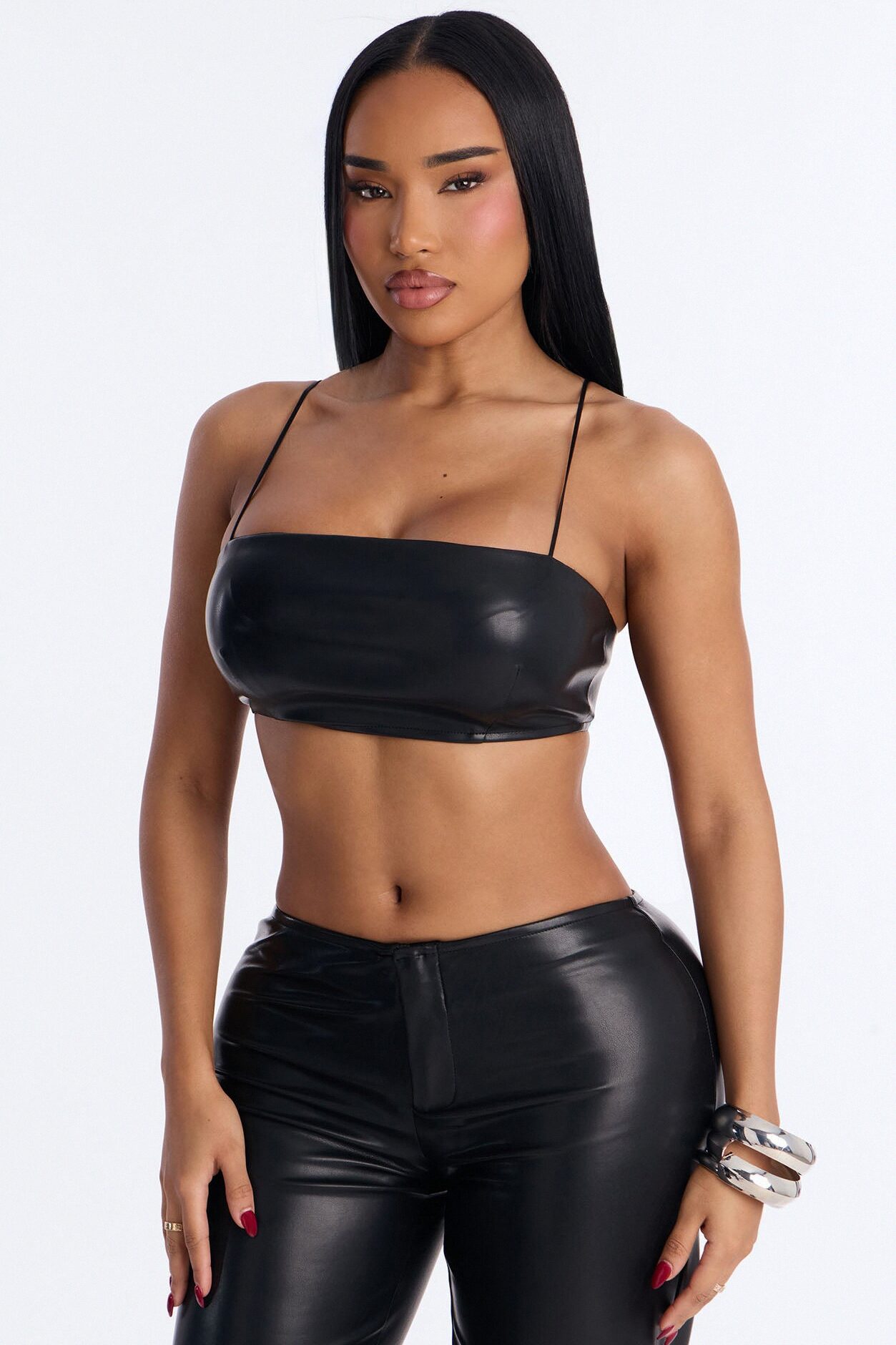 Baddie Behavior Faux Leather Pant Set - Black