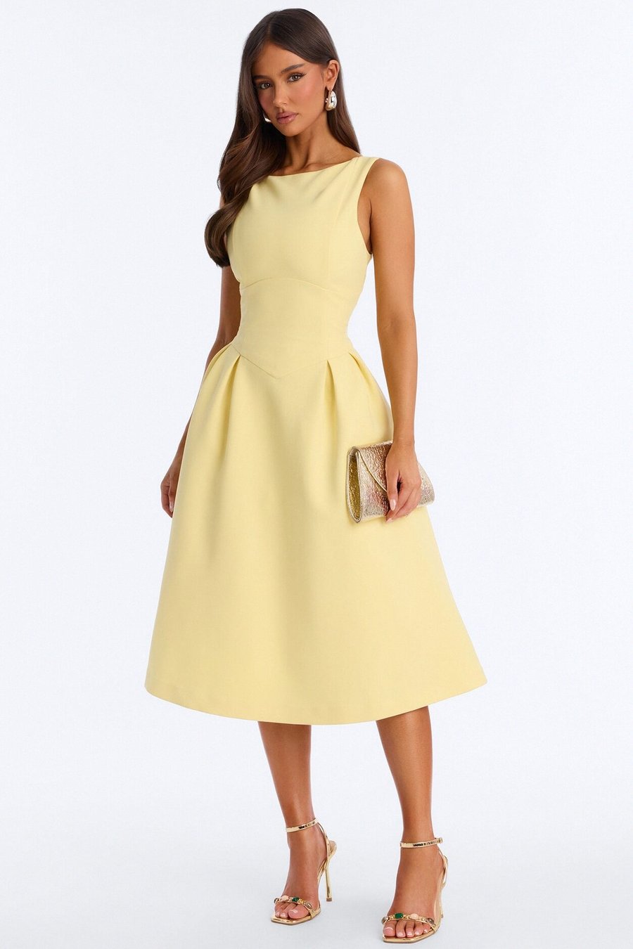 Anika Pleated Midi Dress - Yellow