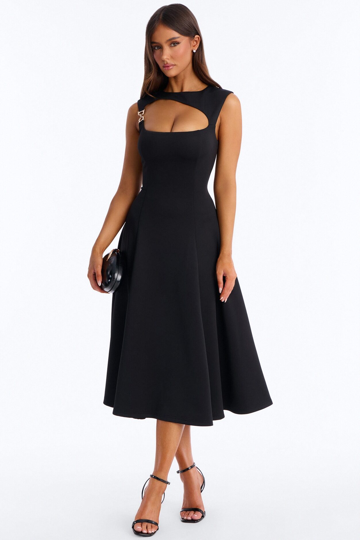 Mallie A Line Midi Dress - Black