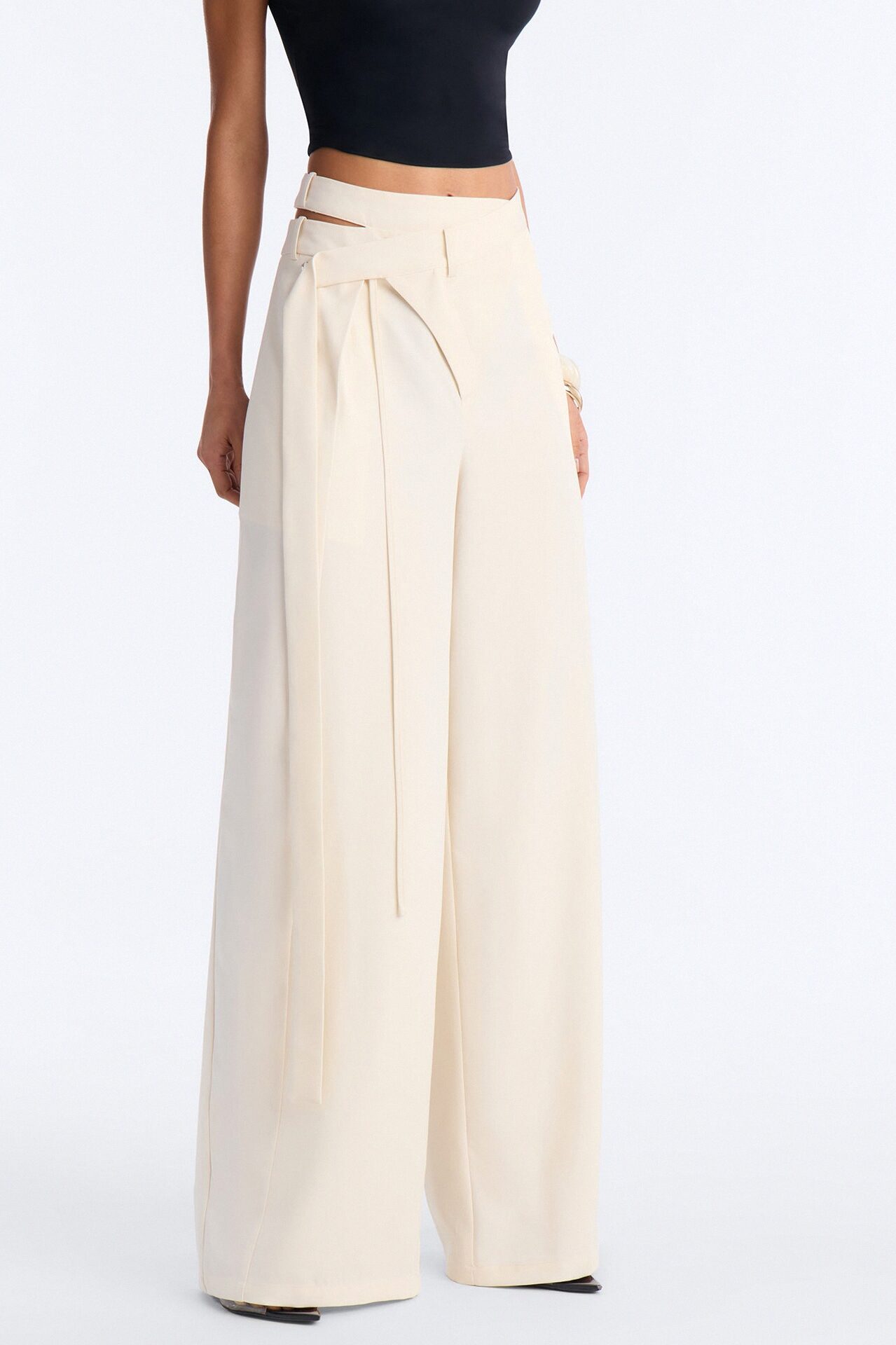 All Wrapped Up Cutout Wide Leg Trousers - Ivory
