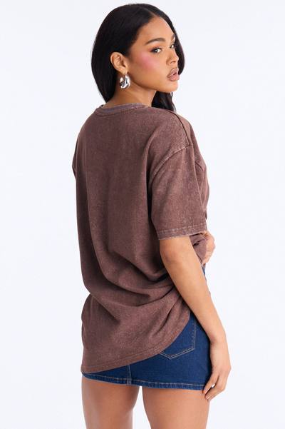 Giddy Up Boots Washed Tee With Rhinestones - Brown