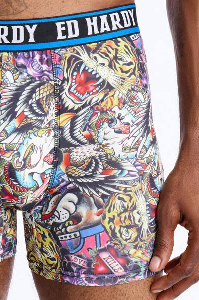 Wild Savage Ed Hardy 3 Pack Cartoon Boxer Briefs - Multi Color