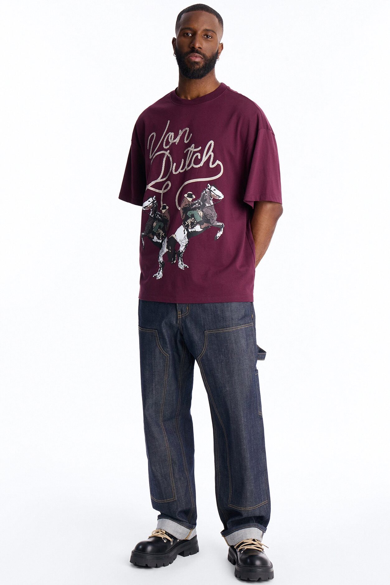 Von Dutch Cowboy Boxy Short Sleeve Tee - Burgundy