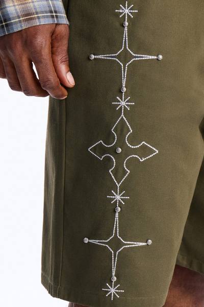 Relaxed Vatican City Stitched Embellished Short - Olive