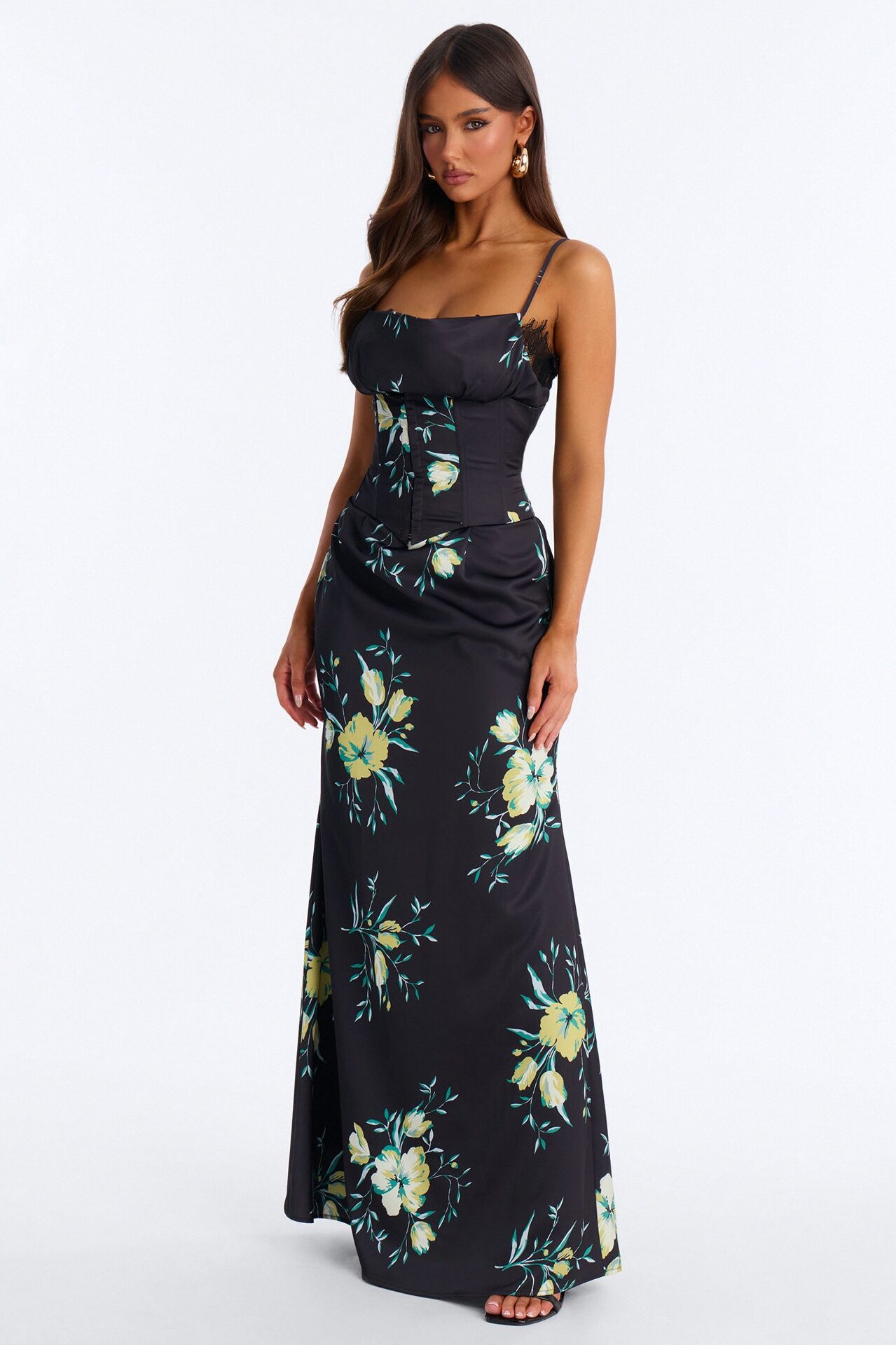 Haylee 2 Piece Corset Satin Gown - Black/combo