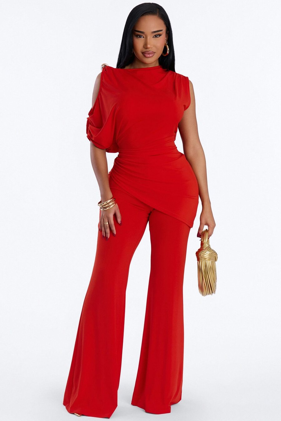 Victoria Asymmetrical Pant Set - Red