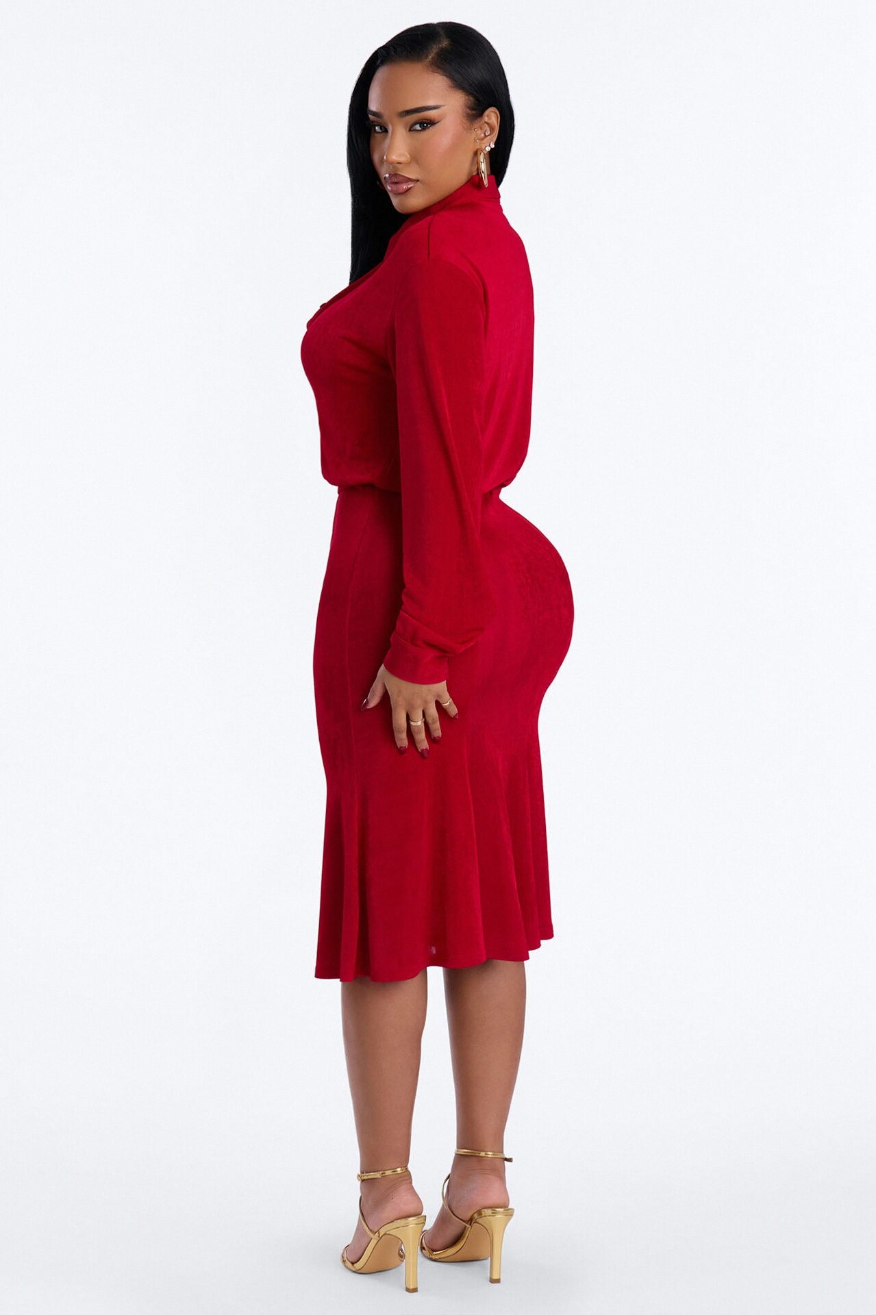 Jemma Slinky Midi Dress - Red