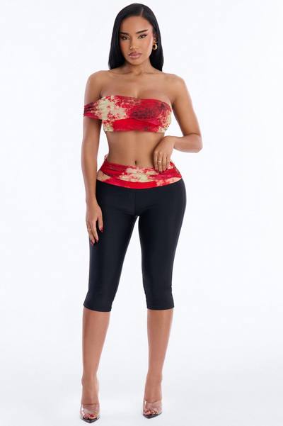 Heating Up One Shoulder Capri Set - Red/combo