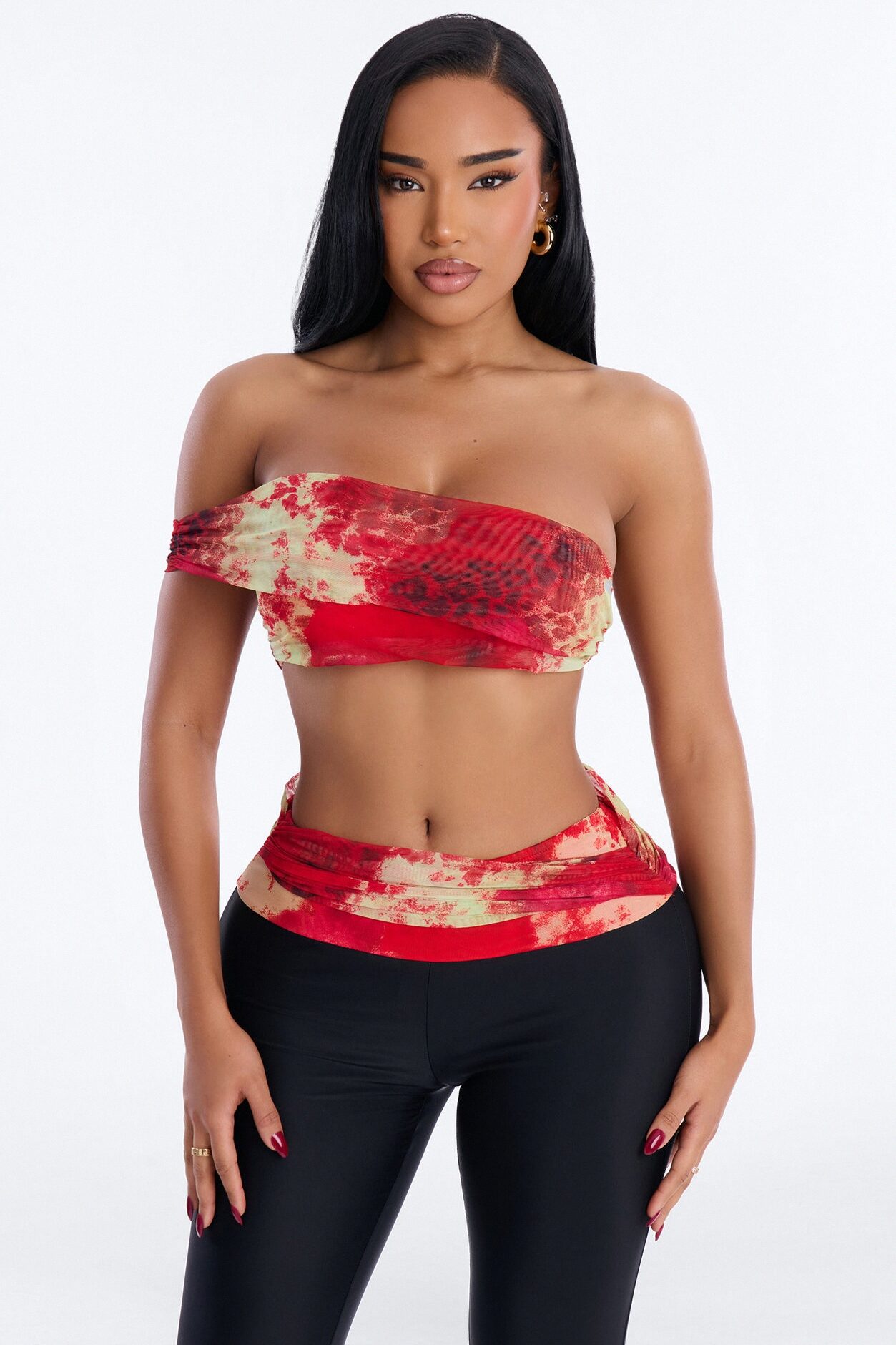 Heating Up One Shoulder Capri Set - Red/combo