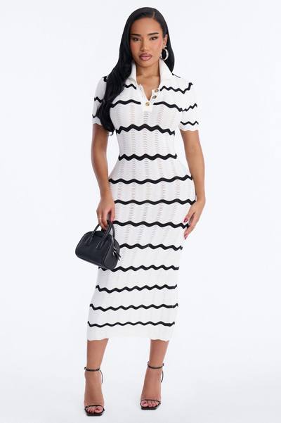 Bellamy Striped Knit Midi Dress - White/Black