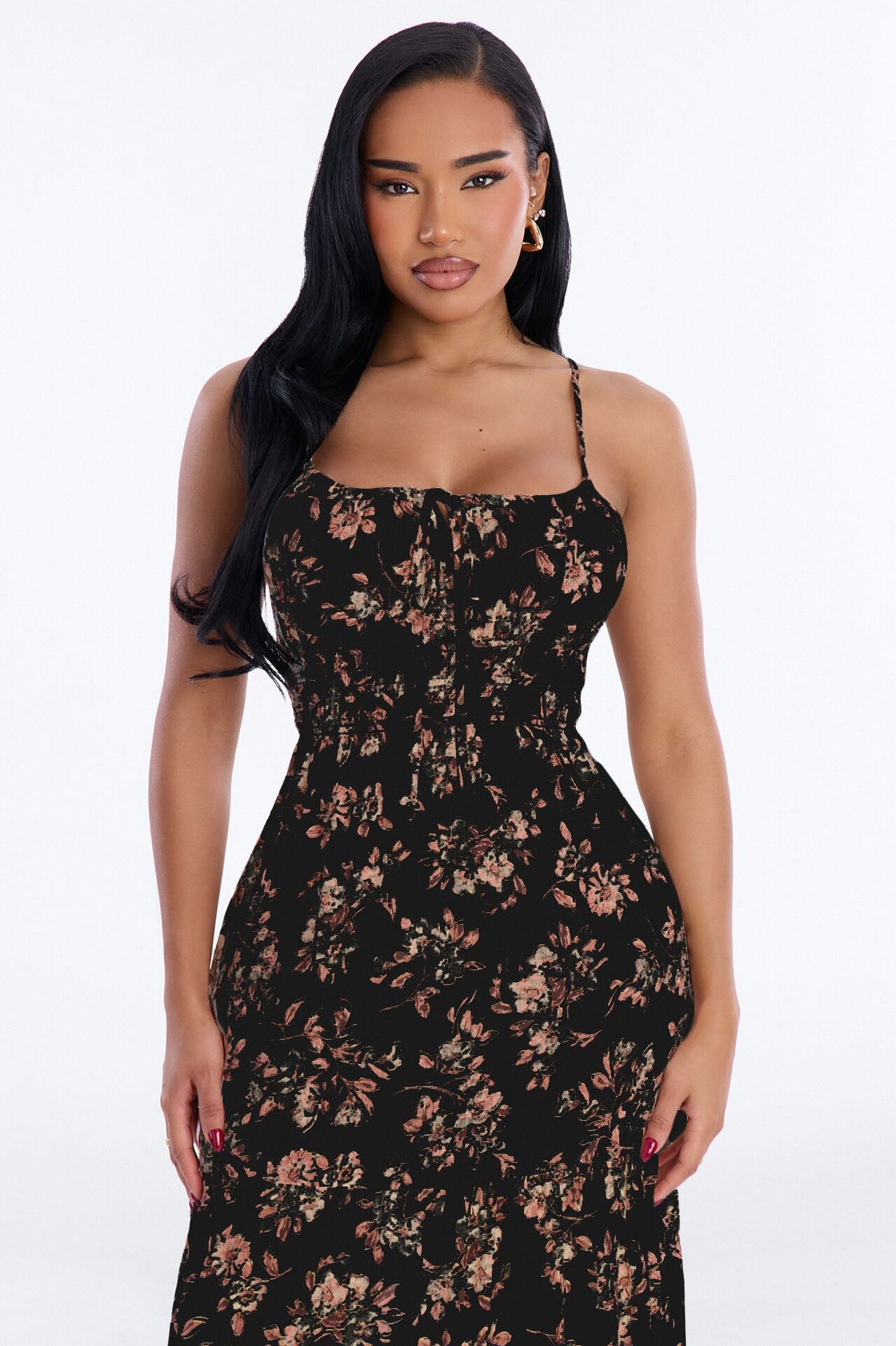 Anneliese Floral Rayon Midi Dress - Black