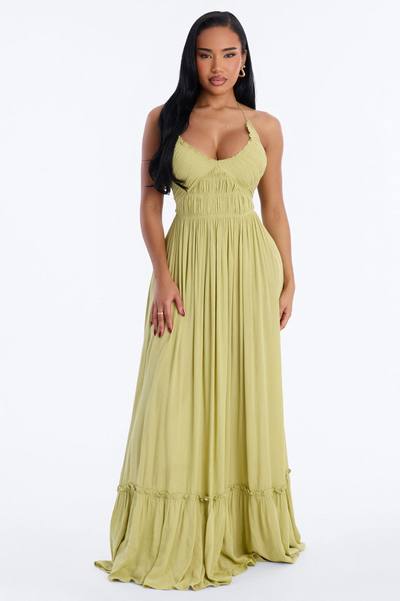 Pretty In Paradise Backless Maxi Dress - Lime