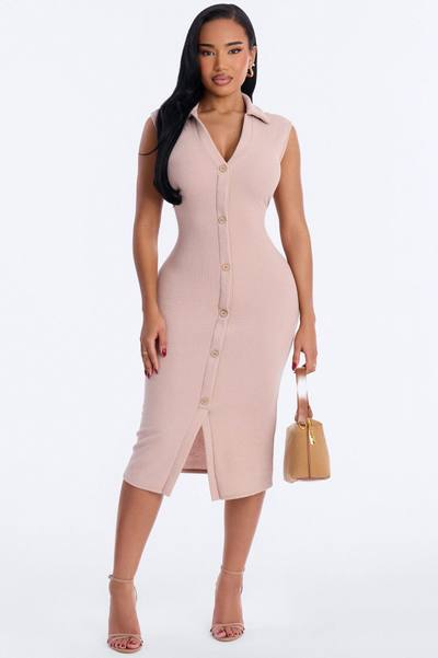 Edith Button Up Sweater Midi Dress - Mocha