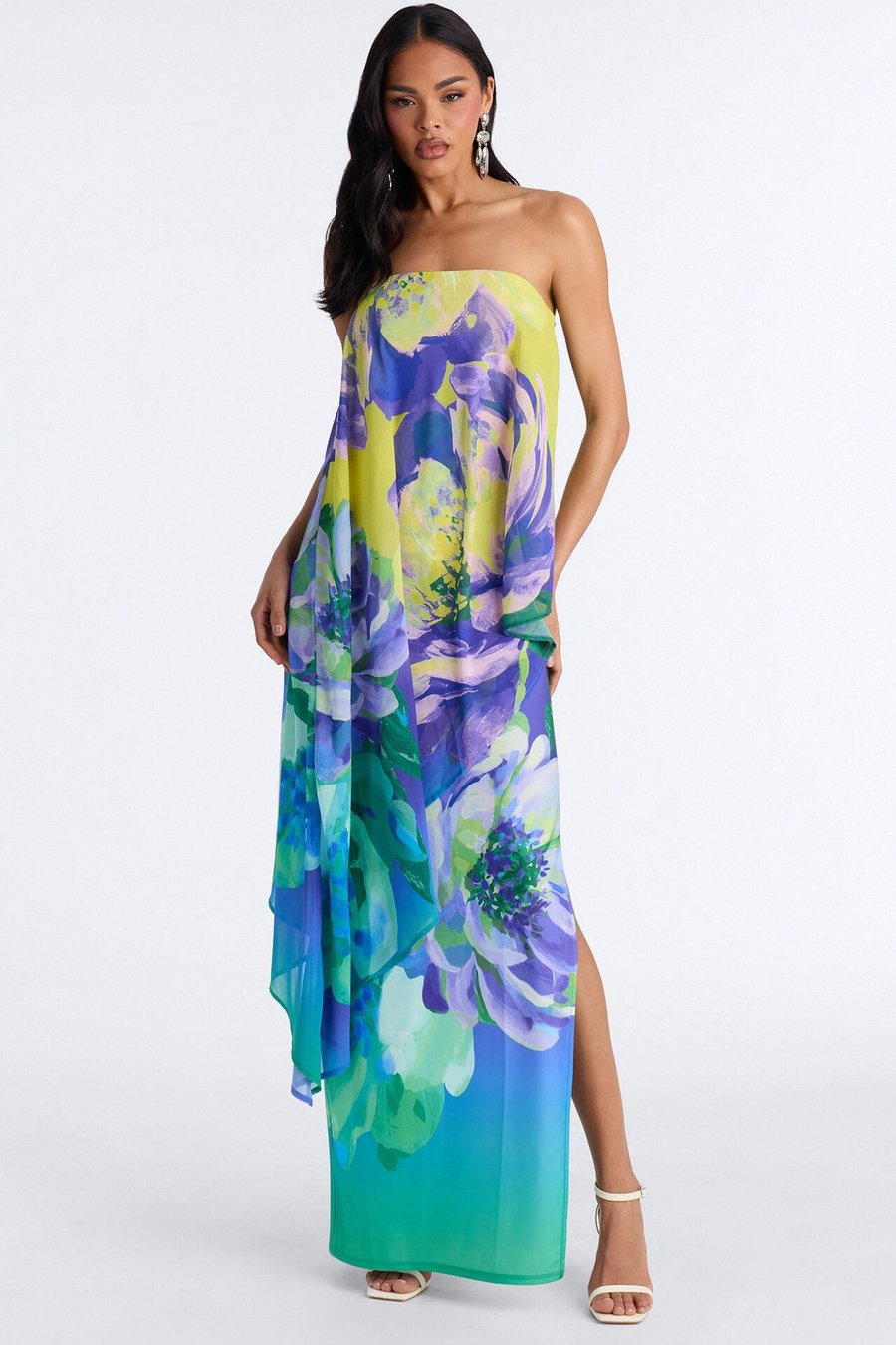 Amber Strapless Chiffon Maxi Dress - Mint/combo