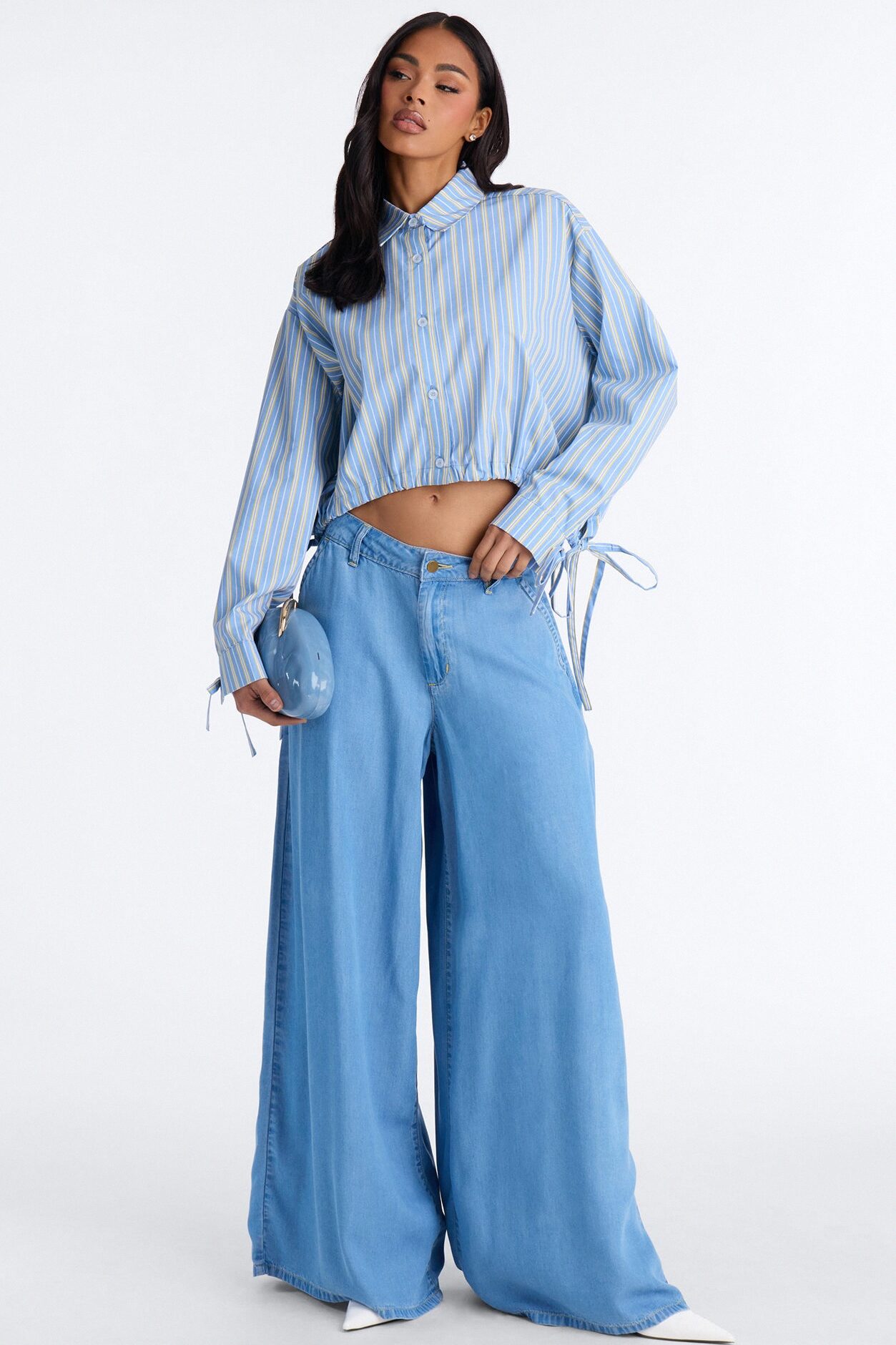 Charley Drawstring Pinstripe Shirt - Blue/combo