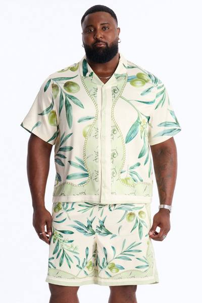 Relaxed Mediterranean Orchard Cuban Button Up Shirt - Green
