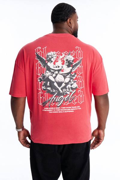 Blessed Angel Oversized Short Sleeve Tee - Red