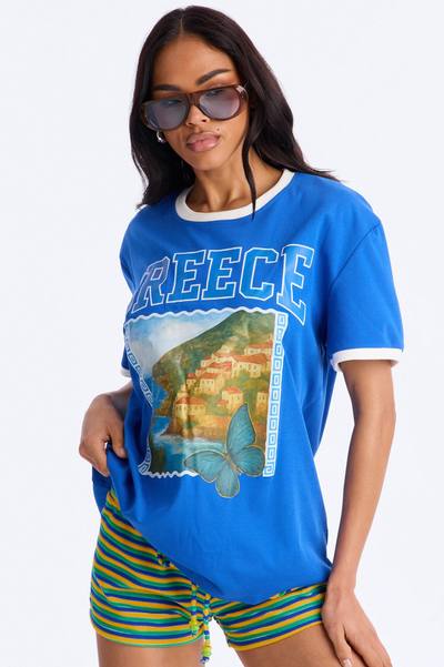 Greece Oversized Ringer Tee - Blue