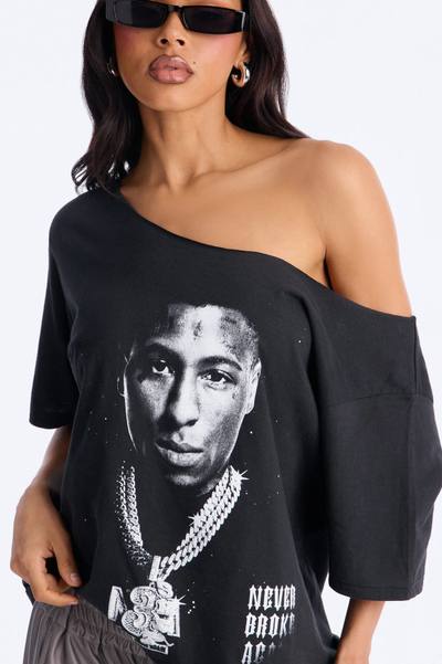 Youngboy Never Broke Again Off Shoulder Tee - Black