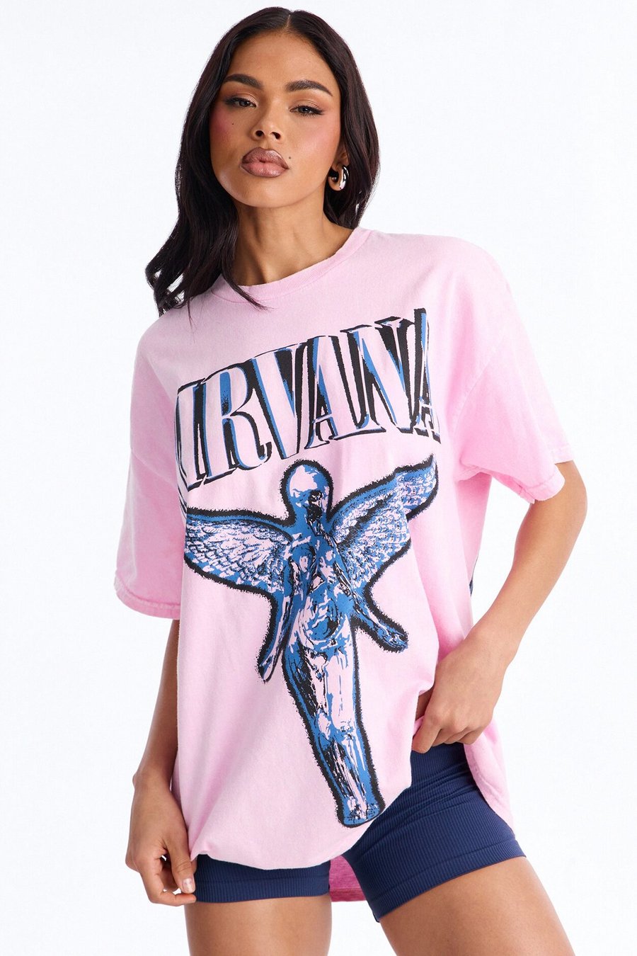 Nirvana Mineral Washed Front And Back Graphic Tee - Pink