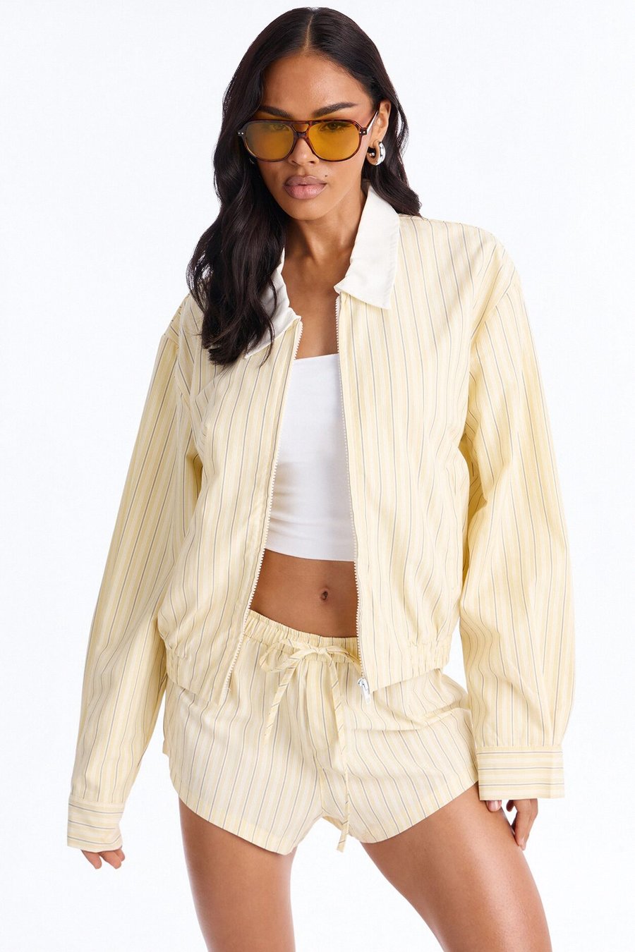 Solene Pinstripe Short Set - Yellow