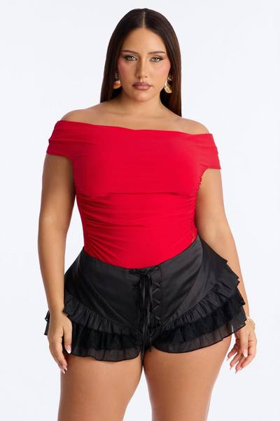 Show A Little Lace Off Shoulder Bodysuit - Red