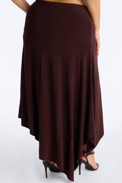 Leila Ruched Asymmetrical Midi Skirt - Chocolate