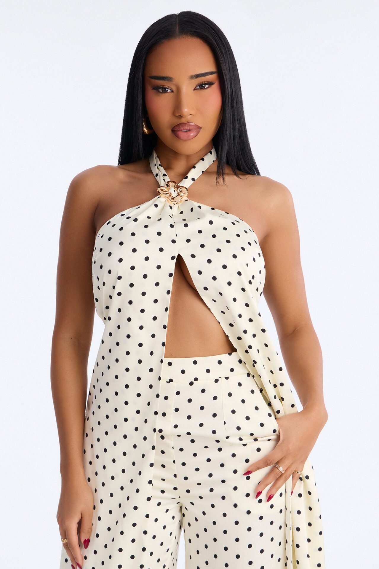 Hazel Polka Dot Draped Jumpsuit - Cream/combo