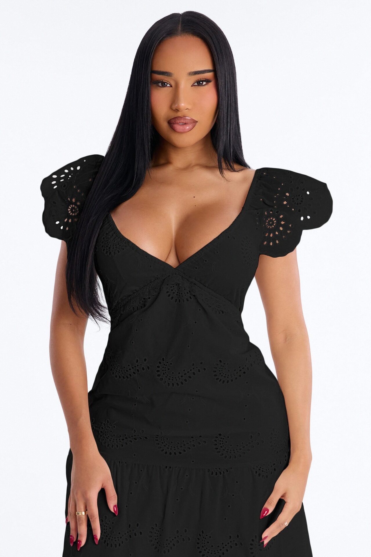 Odessa Eyelet Midi Dress - Black