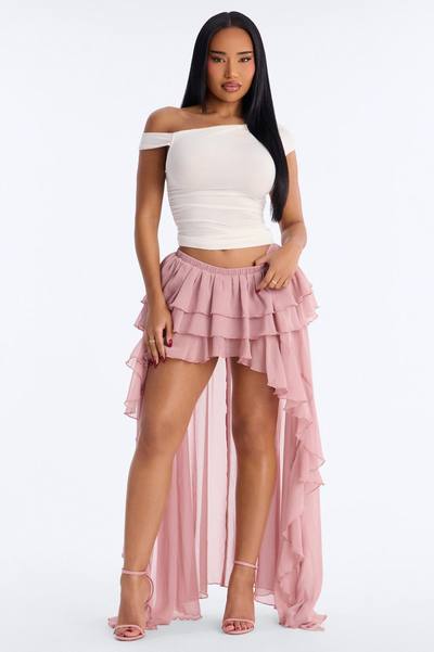 Serene Escape Tiered High Low Mini Skort - Mauve