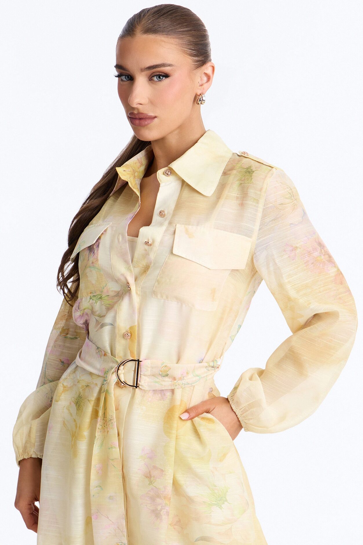 Ilaria Belted Floral Midi Dress - Yellow/combo