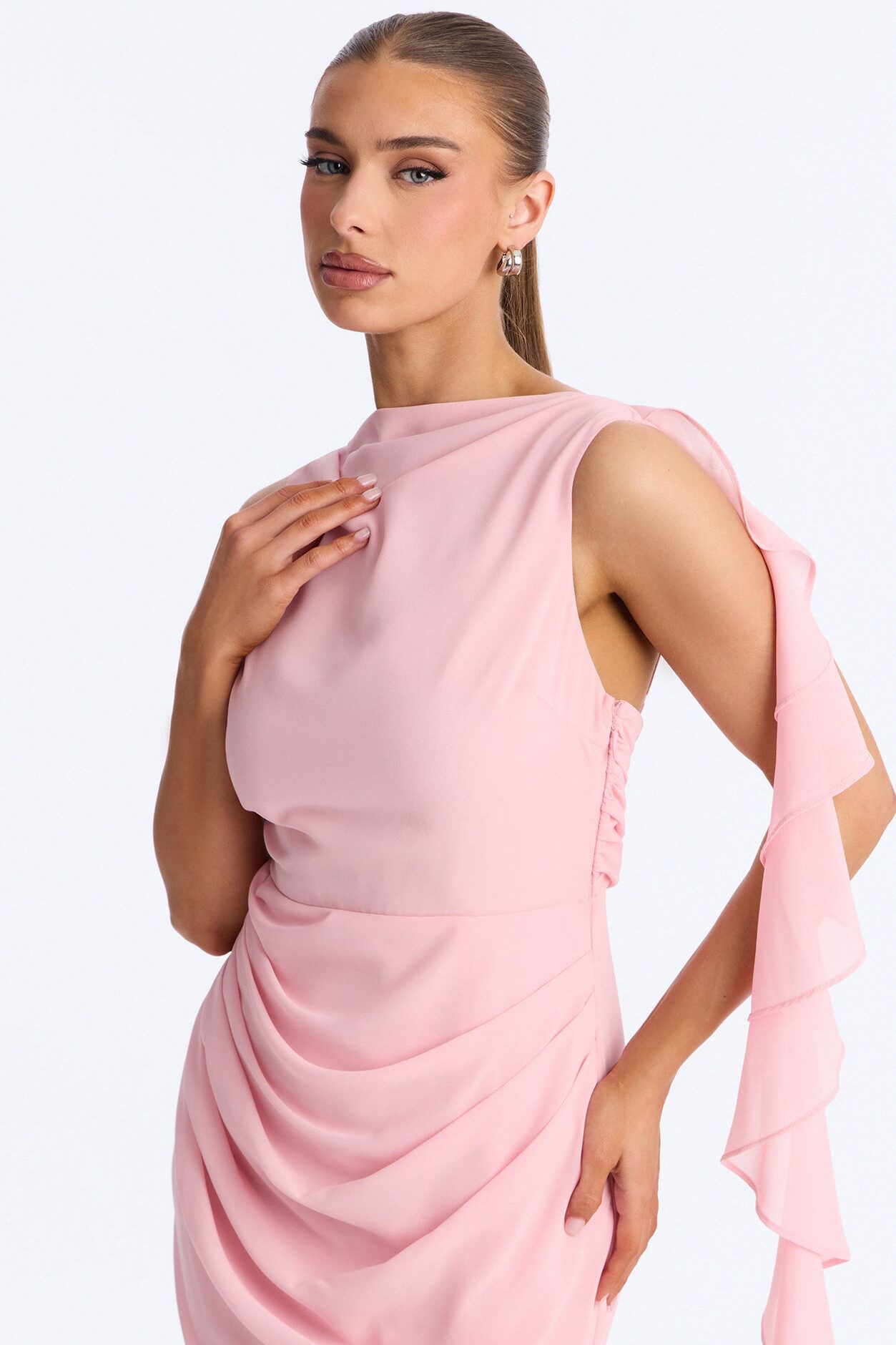 Samira Draped Chiffon Gown - Pink