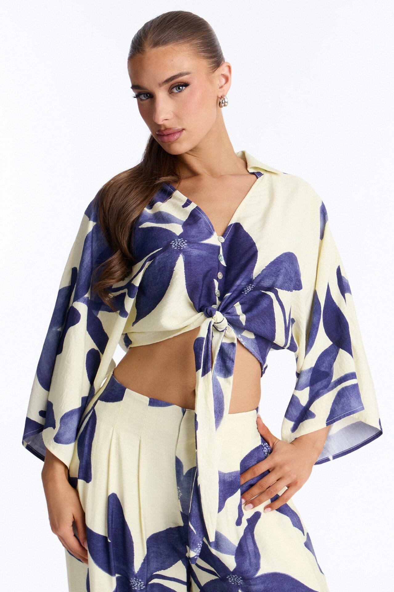 Floral Desire Linen Pant Set - Blue/combo