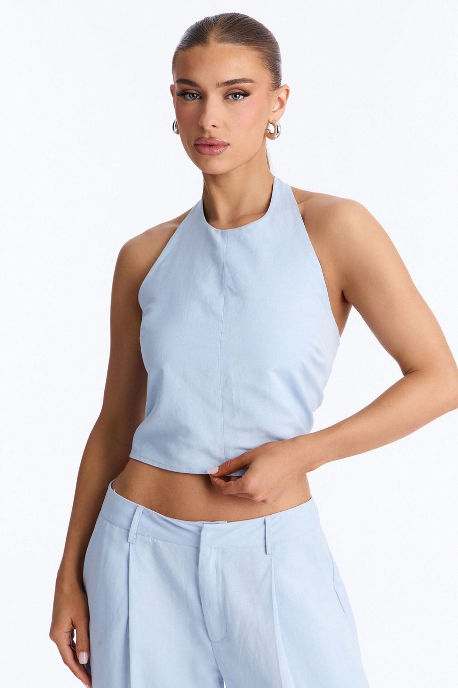 Ocean Breeze Linen Backless Halter Top - Blue