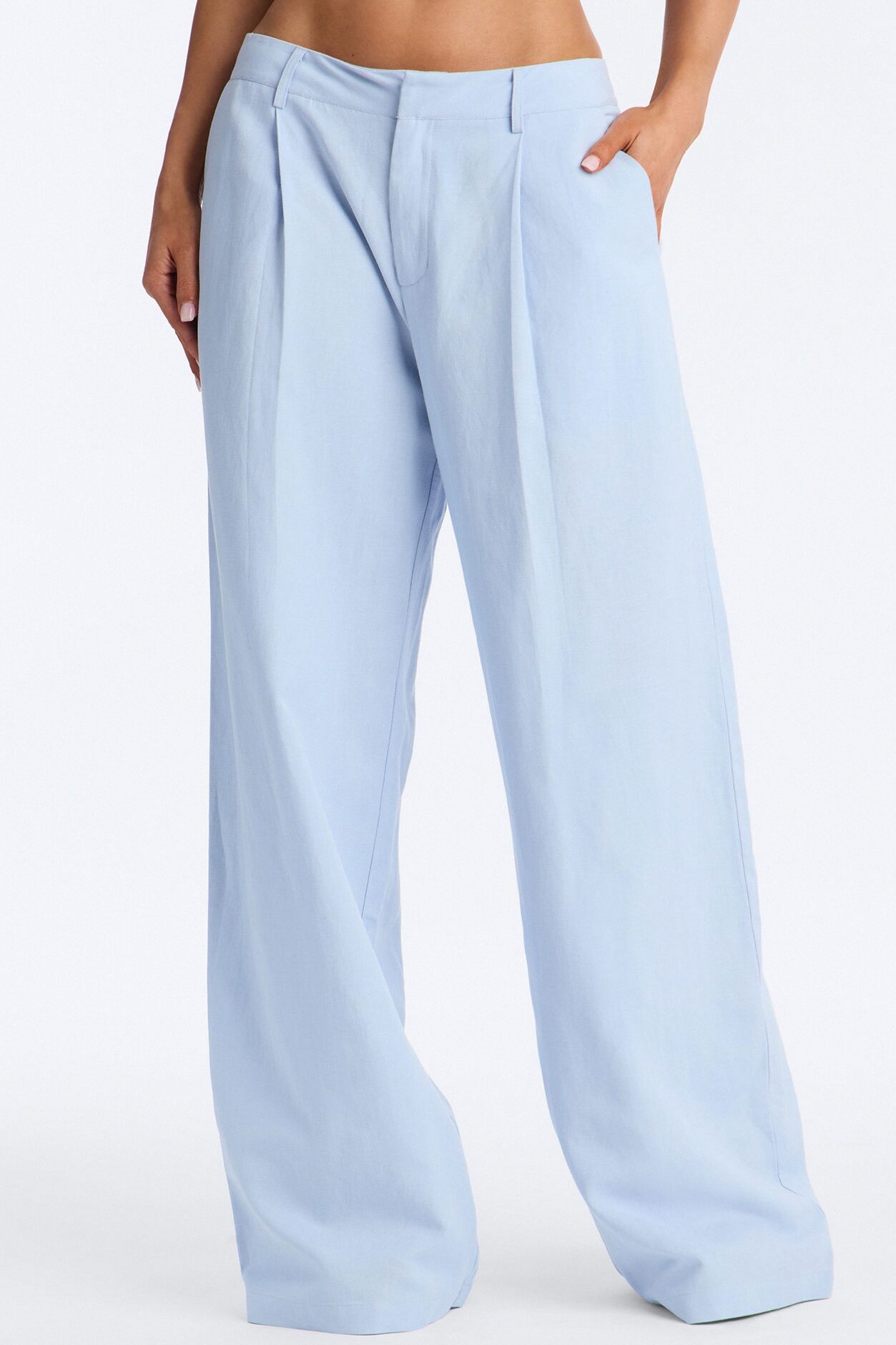 Ocean Breeze Linen Low Rise Pant 33″ - Dusty Blue