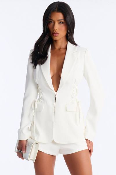 Cheyenne Crepe Woven Lace Up Blazer - Ivory