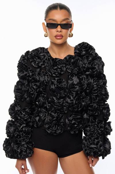 Petal Poise Floral Applique Jacket - Black