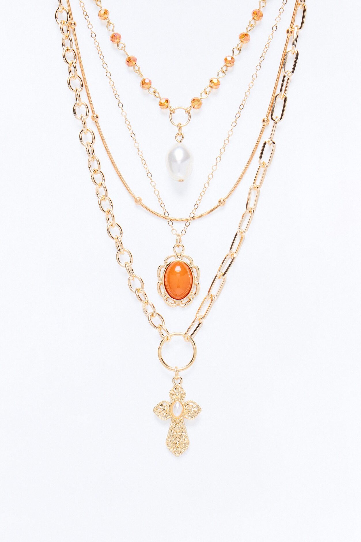 Juicy Cross Layered Necklace - Gold/Orange