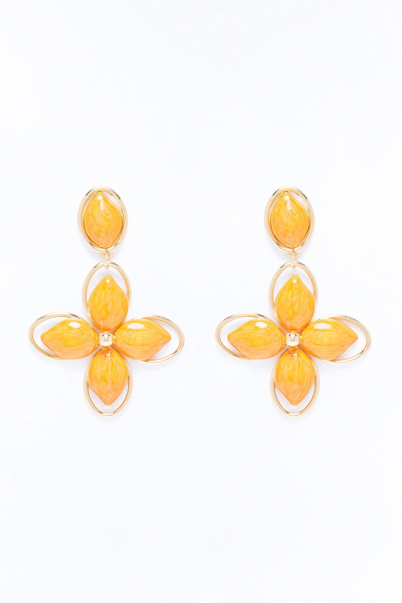 Lotus Bloom Drop Earrings - Gold/Orange
