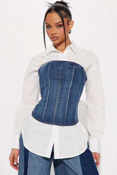 No Attitude Shirt Corset Top - White/Blue