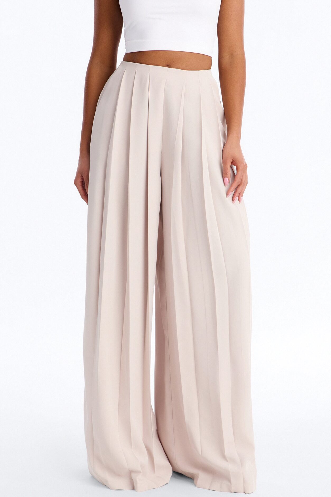 Feminine Feel Crepe Wide Leg Pant 33″ - Beige