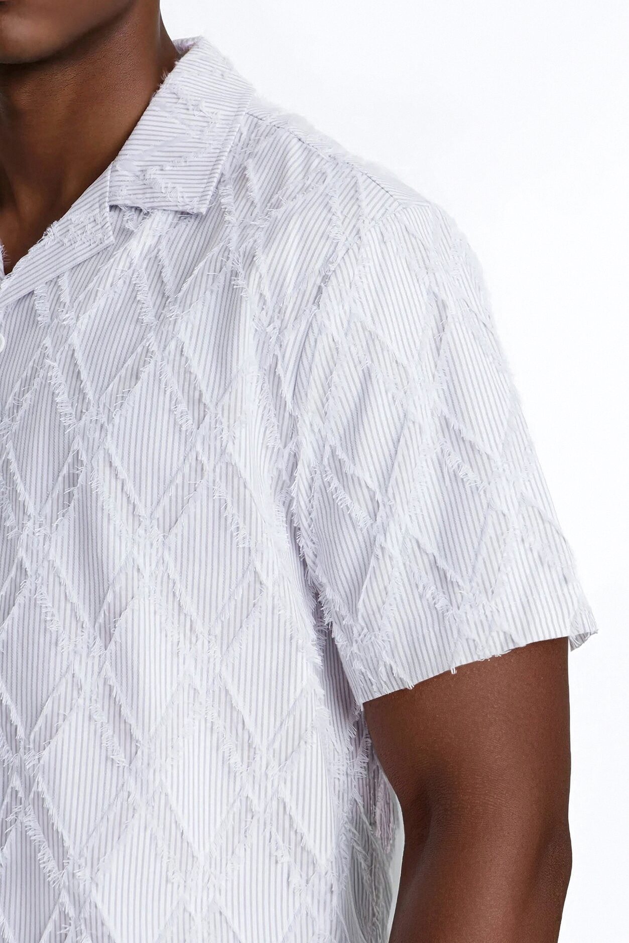Relaxed Sahara Stripe Cuban Collar Button Up Shirt - White